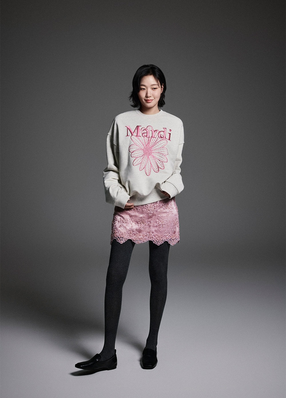 Sweatshirt FLOWERMARDI NEEDLEWORK Oatmeal Pink