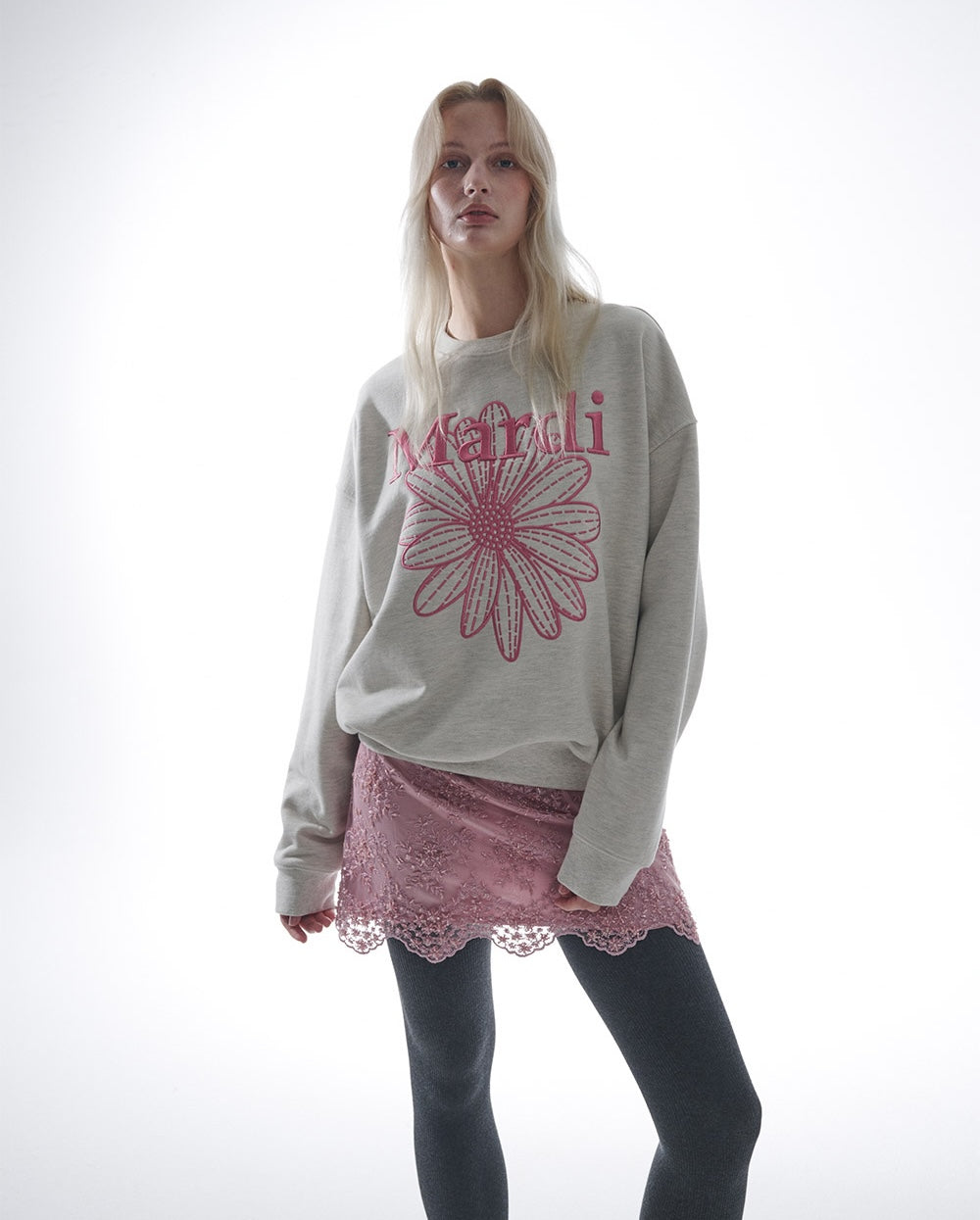 Sweatshirt FLOWERMARDI NEEDLEWORK Oatmeal Pink