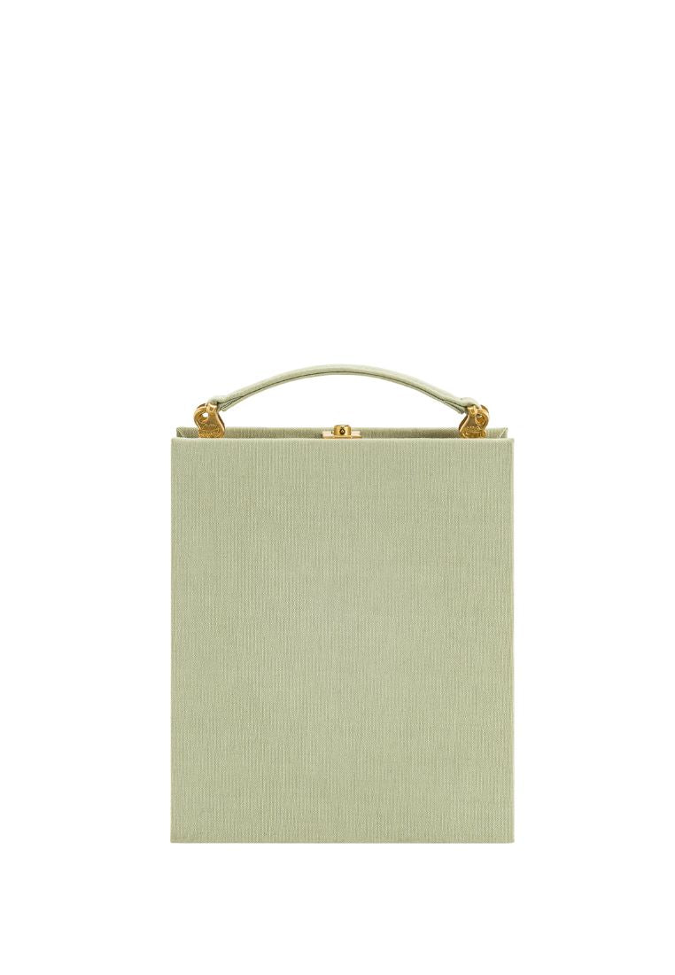 Taya-Wine Glass Pattern Embroidery Book shape clutch bag- light green