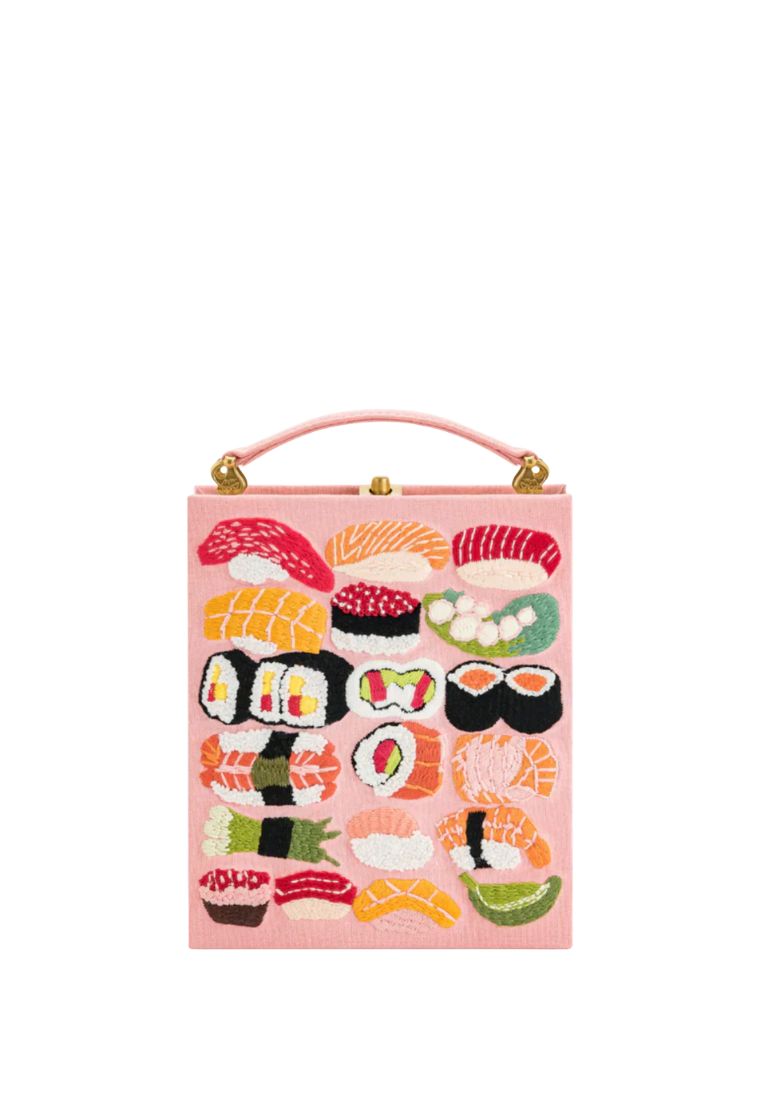Taya Sushi Pattern Embroidery Book Shape Clutch Bag - Pink