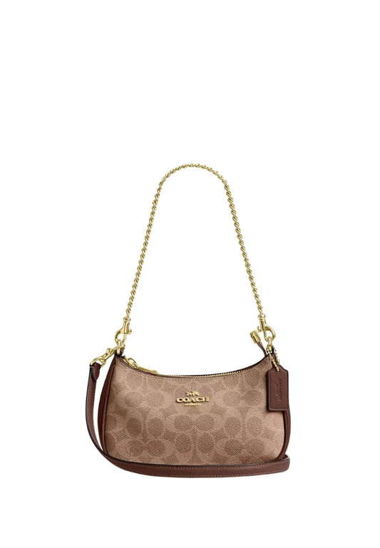 Teri Mini Crossbody Bag In Signature Canvas Gold Tan Brown