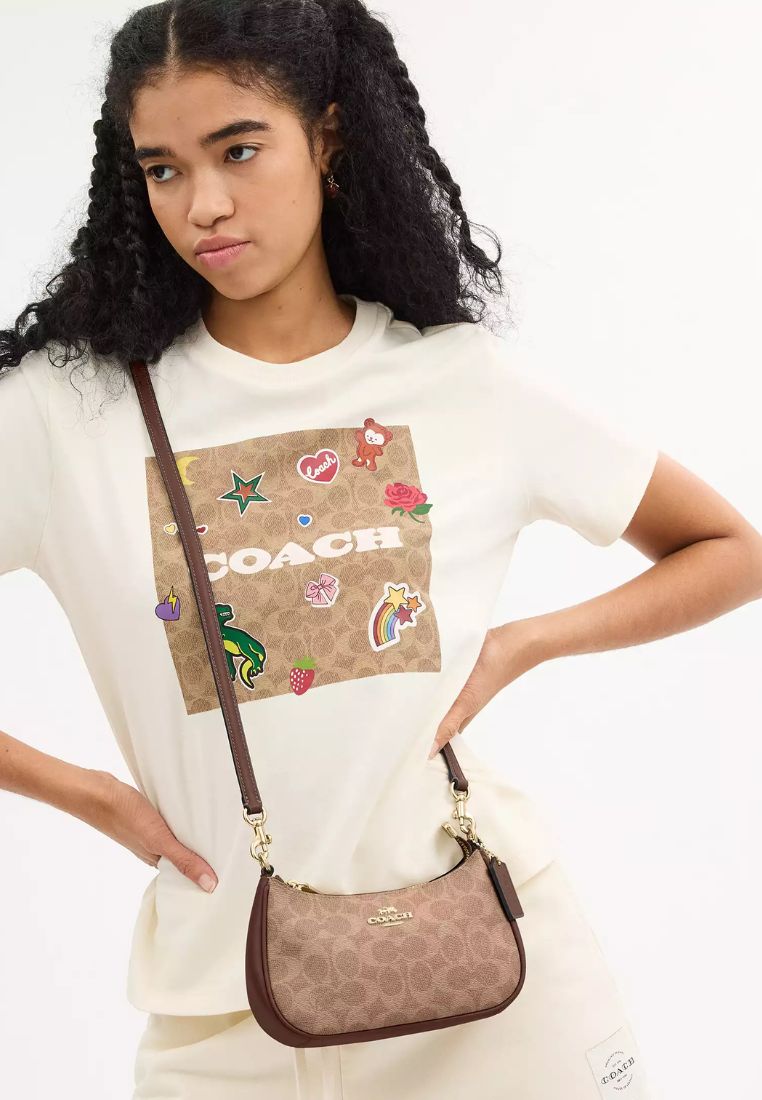 Teri Mini Crossbody Bag In Signature Canvas Gold Tan Brown