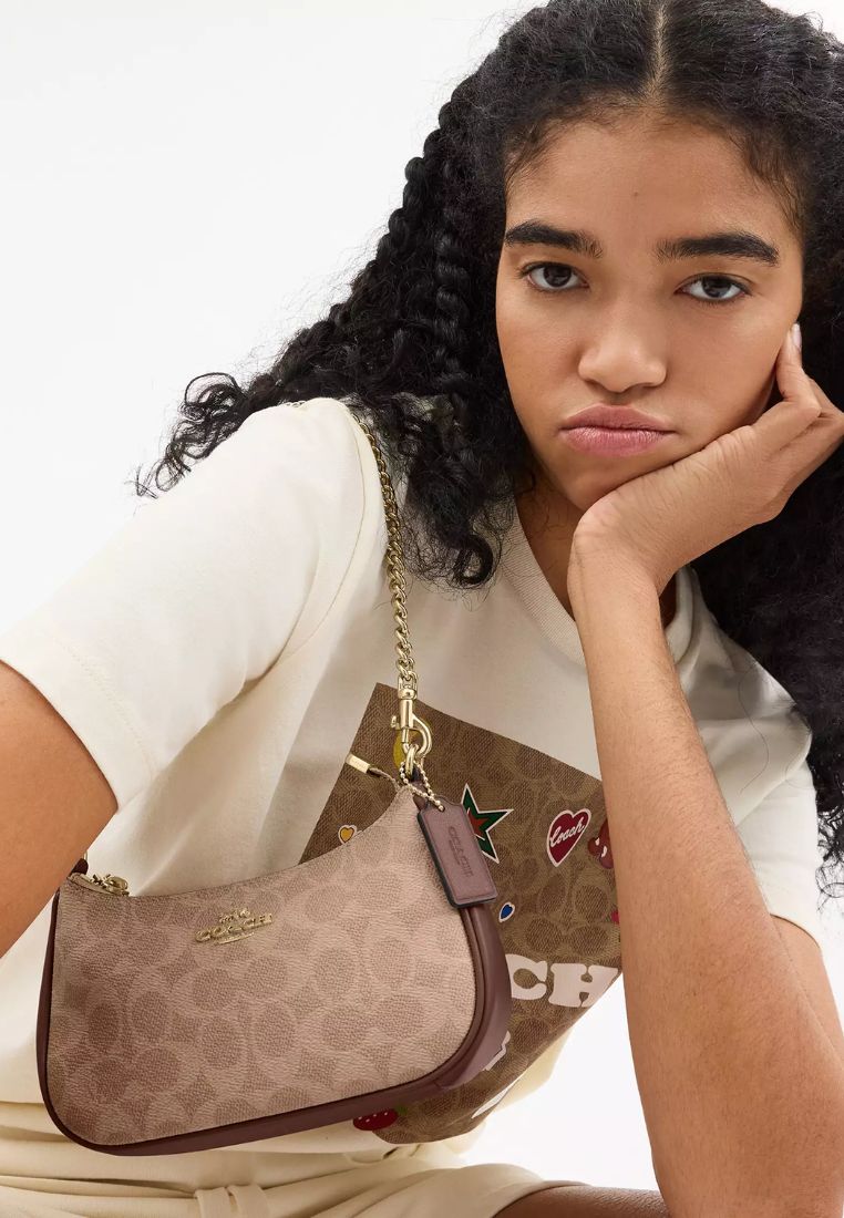 Teri Mini Crossbody Bag In Signature Canvas Gold Tan Brown