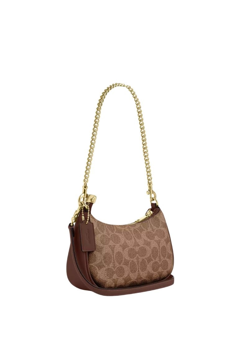 Teri Mini Crossbody Bag In Signature Canvas Gold Tan Brown