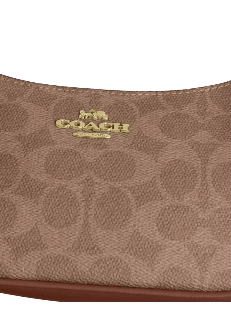 Teri Mini Crossbody Bag In Signature Canvas Gold Tan Brown