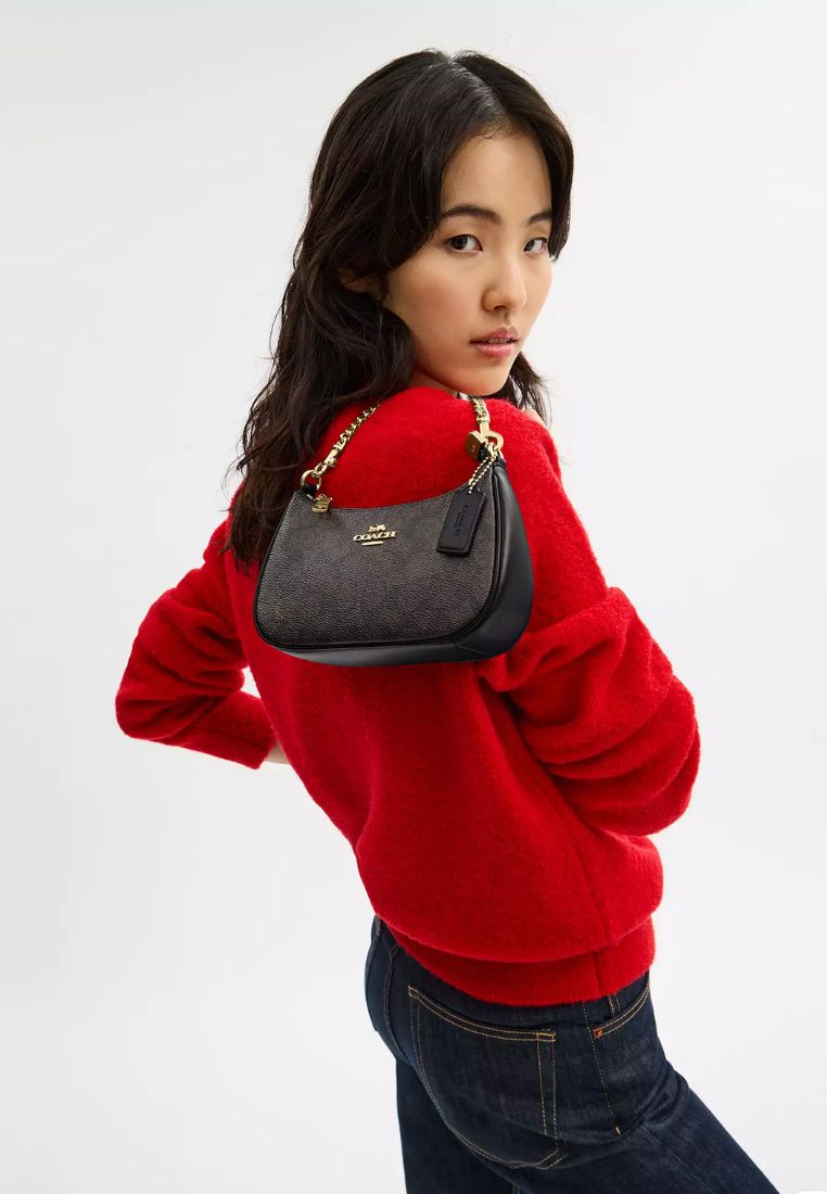 Teri Mini Crossbody Bag In Signature Canvas Gold Walnut Black