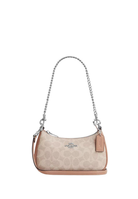 Teri Mini Crossbody Bag In Signature Canvas Silver Sand Taupe