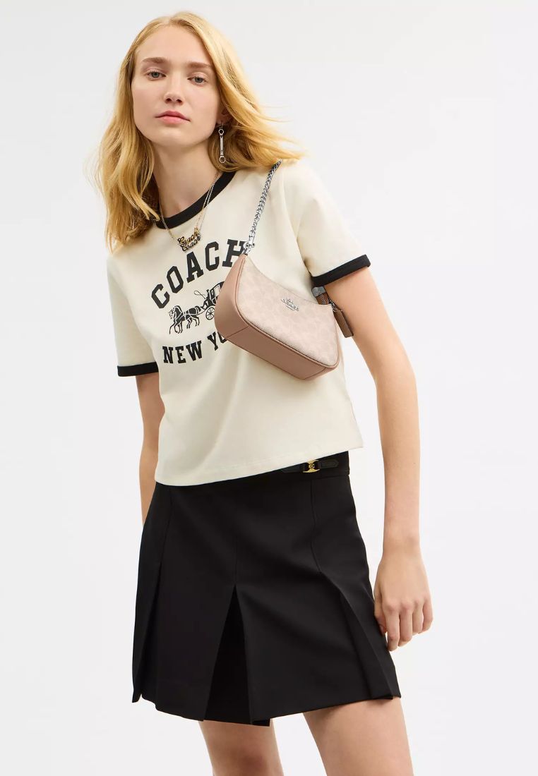 Teri Mini Crossbody Bag In Signature Canvas Silver Sand Taupe