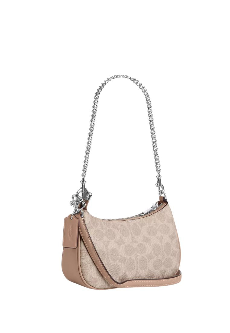 Teri Mini Crossbody Bag In Signature Canvas Silver Sand Taupe