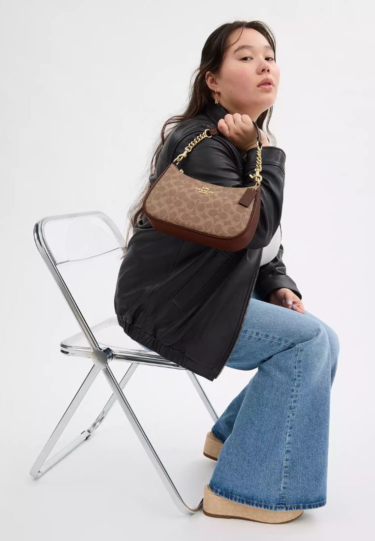 Teri Shoulder Bag In Signature Canvas Gold Tan Brown