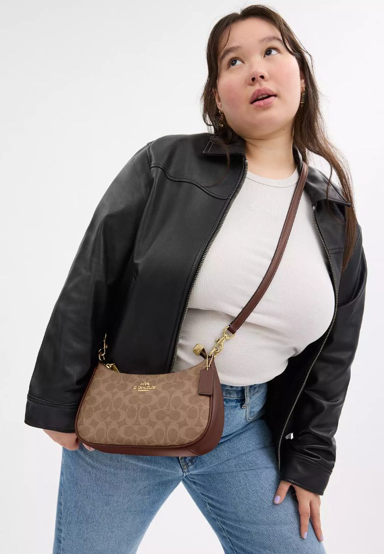 Teri Shoulder Bag In Signature Canvas Gold Tan Brown