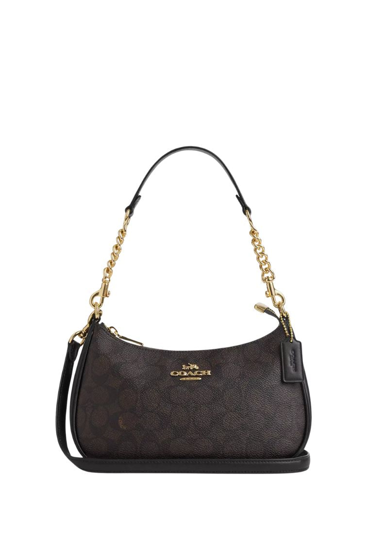 Teri Shoulder Bag In Signature Canvas Gold Walnut Black