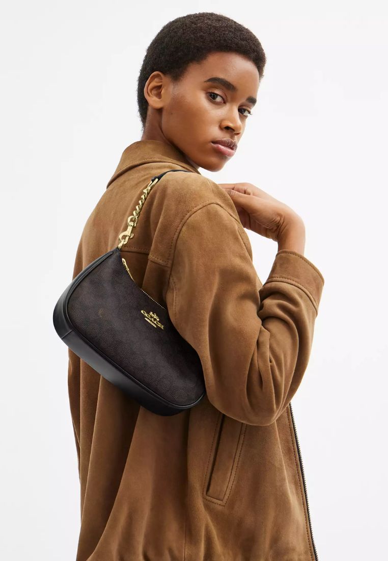 Teri Shoulder Bag In Signature Canvas Gold Walnut Black