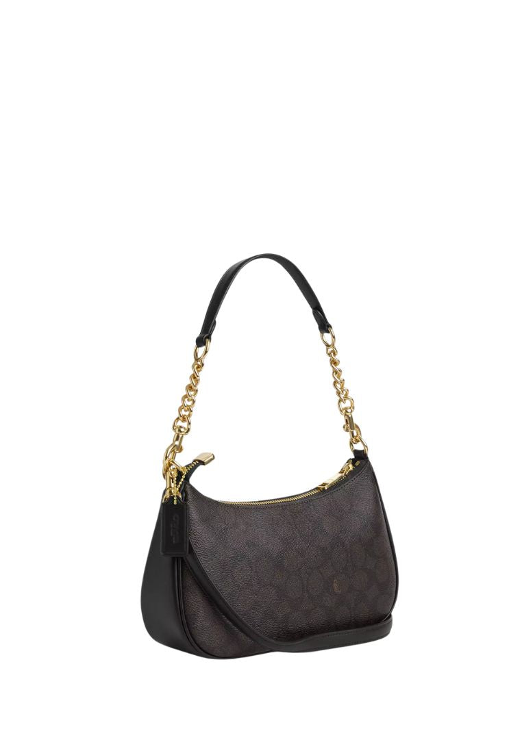 Teri Shoulder Bag In Signature Canvas Gold Walnut Black