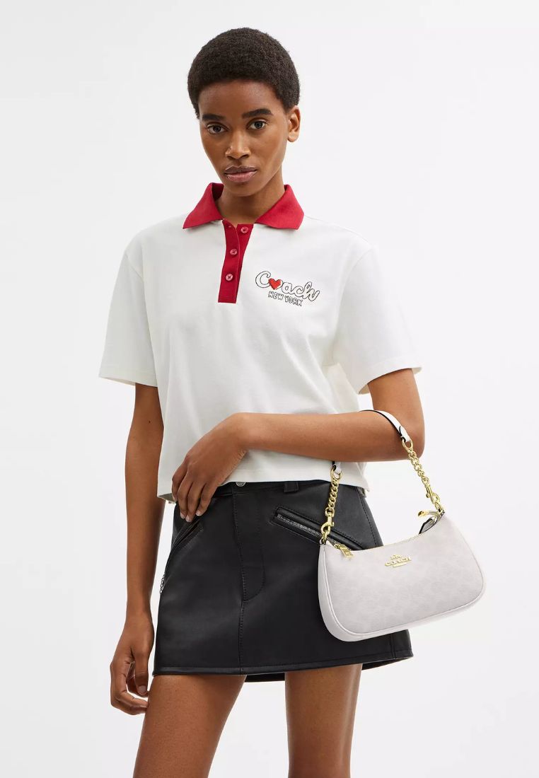 Teri Shoulder Bag In Signature Canvas Gold White Chalk