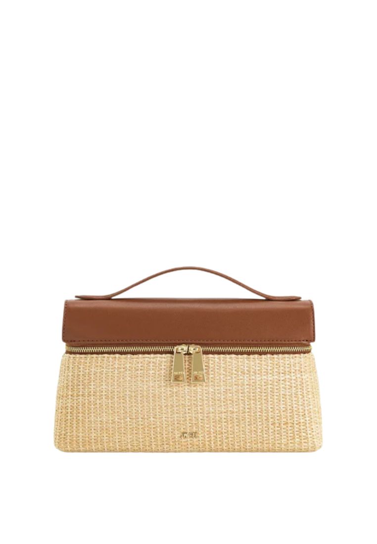 Thea Faux Straw Top Handle Bag - Brown Straw