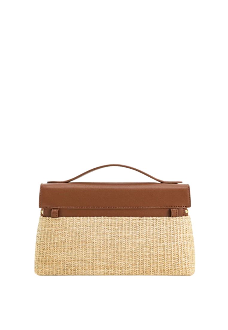 Thea Faux Straw Top Handle Bag - Brown Straw