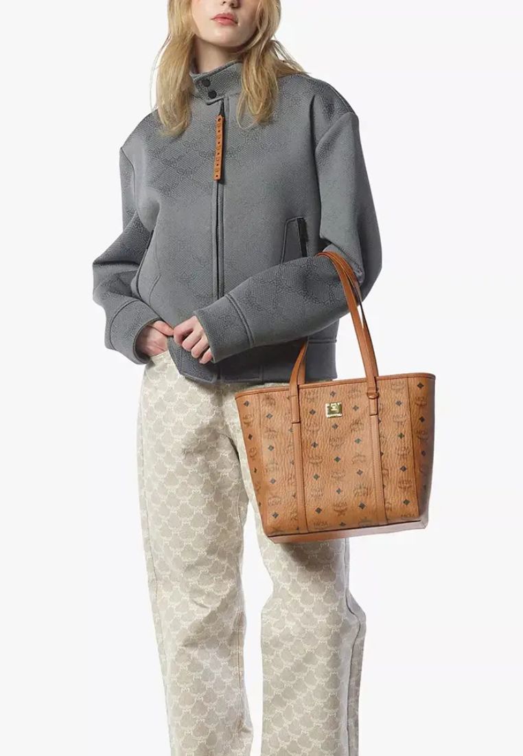 Toni Top-Zip Visetos Small Shopper Bag Cognac