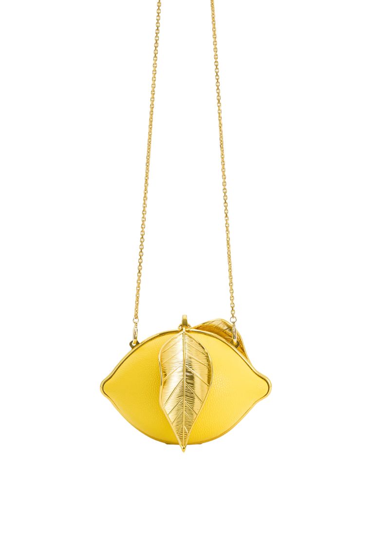 Tori Vegan Leather Metal Structure Clutch - Lemon Yellow