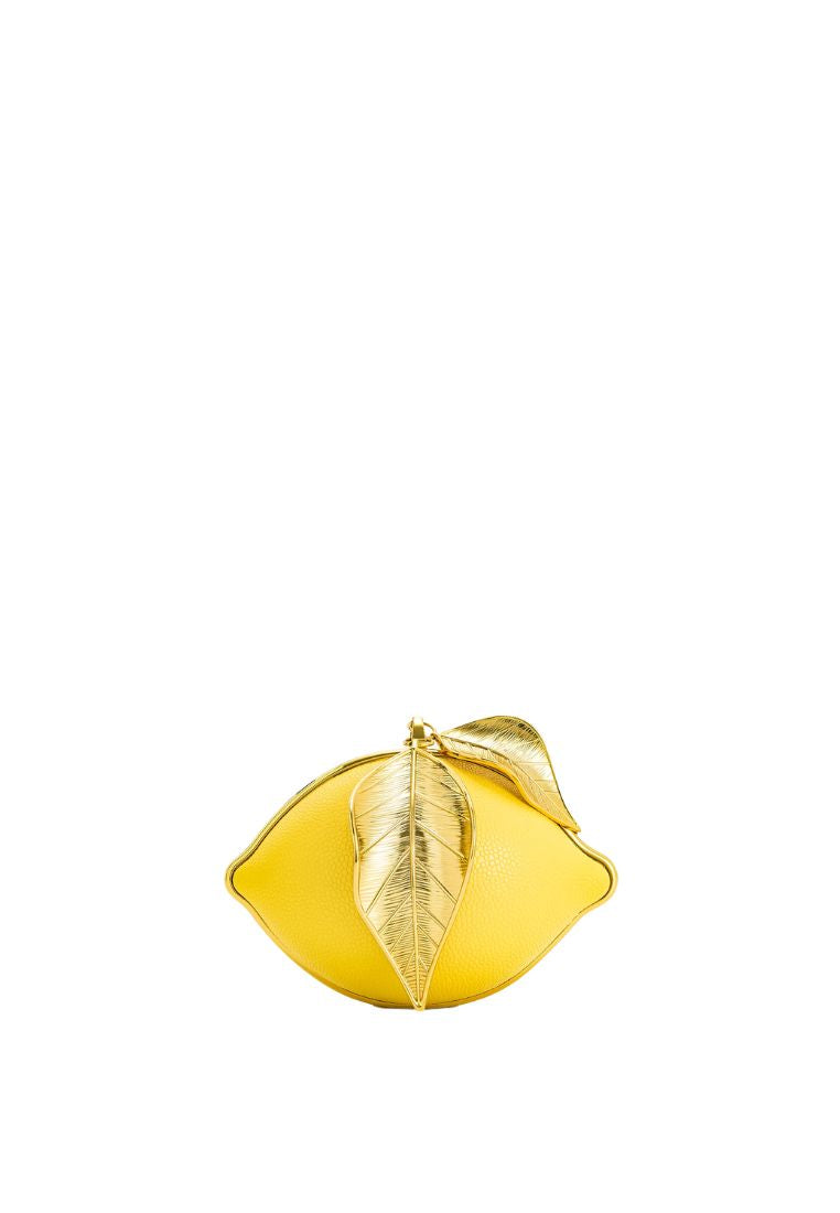 Tori Vegan Leather Metal Structure Clutch - Lemon Yellow