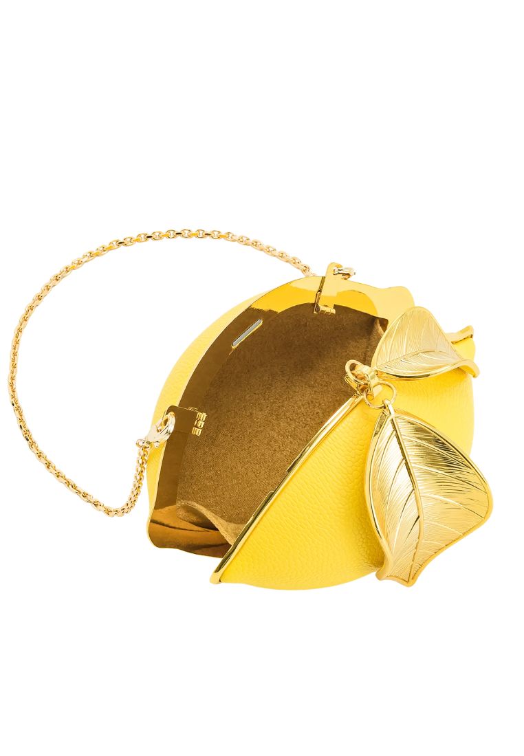 Tori Vegan Leather Metal Structure Clutch - Lemon Yellow