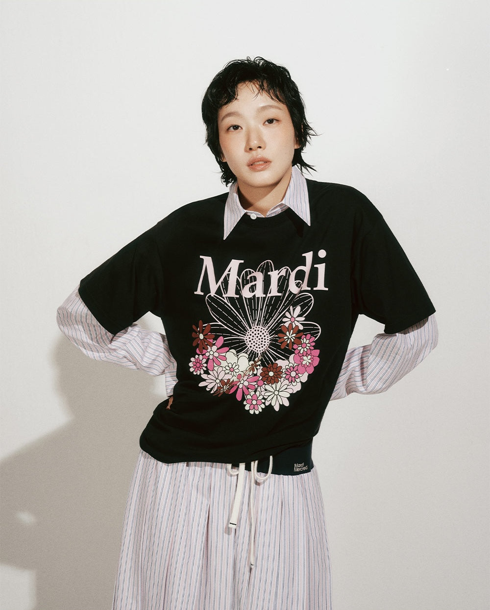 Tshirt FLOWERMARDI JARDIN Black Pale Pink