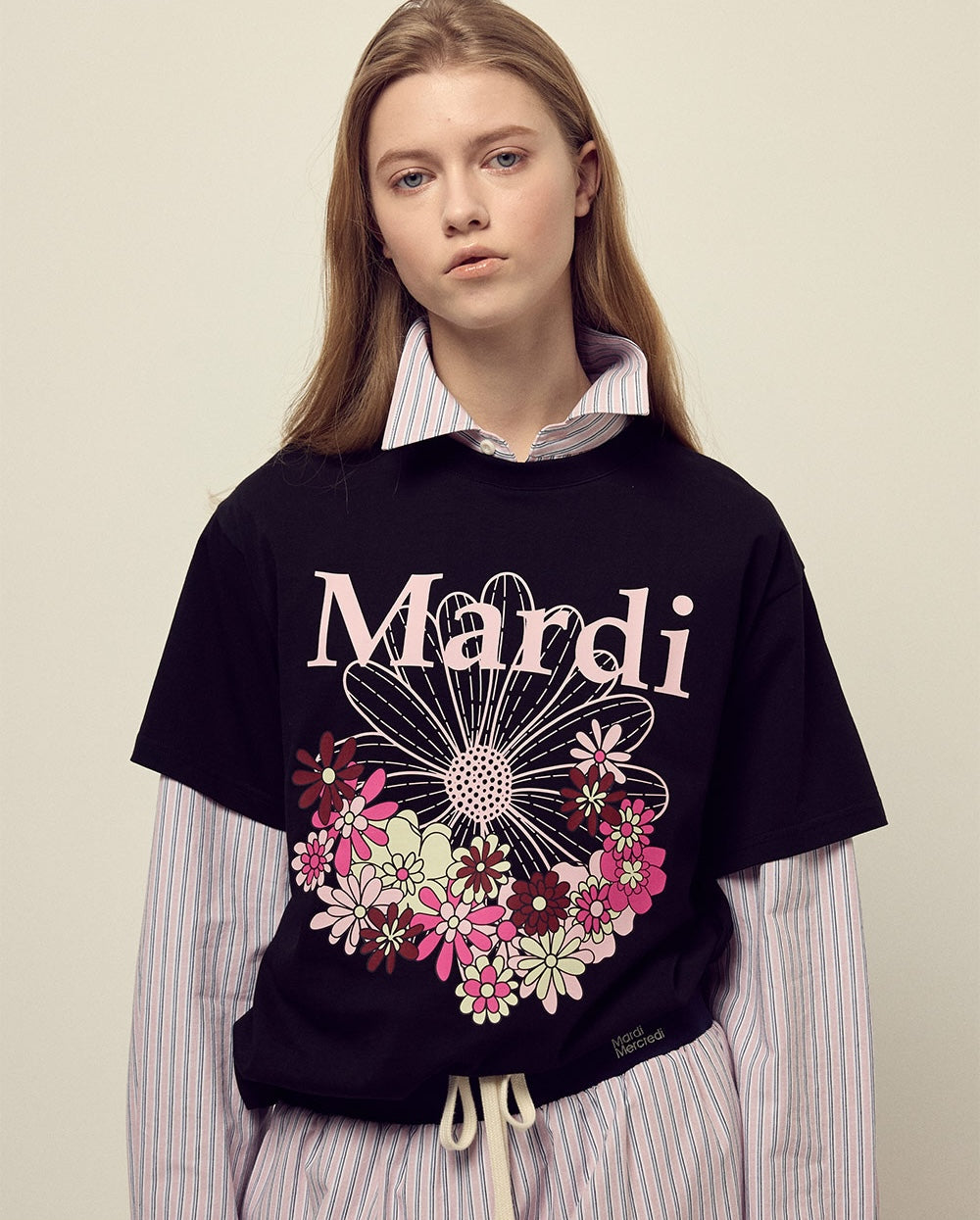 Tshirt FLOWERMARDI JARDIN Black Pale Pink
