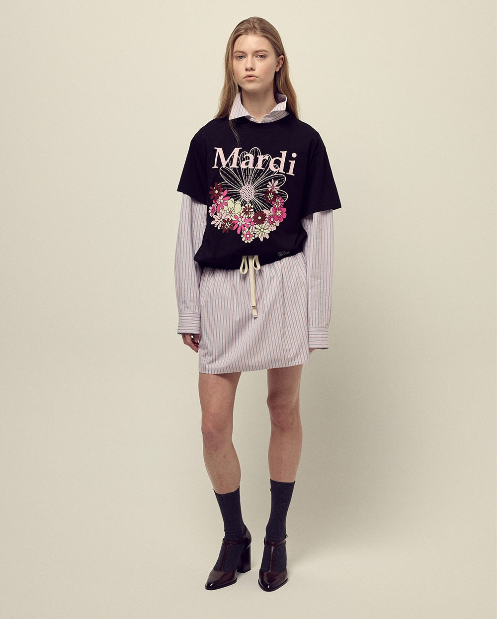 Tshirt FLOWERMARDI JARDIN Black Pale Pink