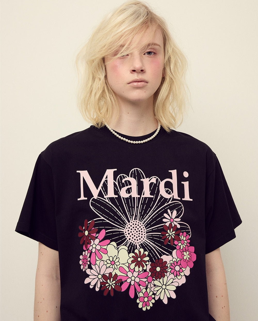 Tshirt FLOWERMARDI JARDIN Black Pale Pink