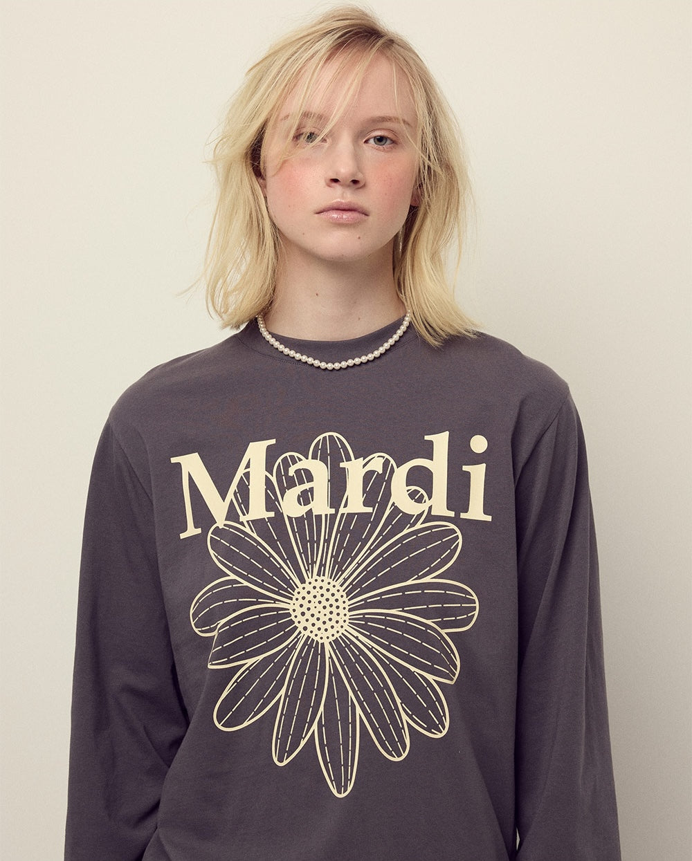 Tshirt Long Sleeve FLOWERMARDI Charcoal Cream