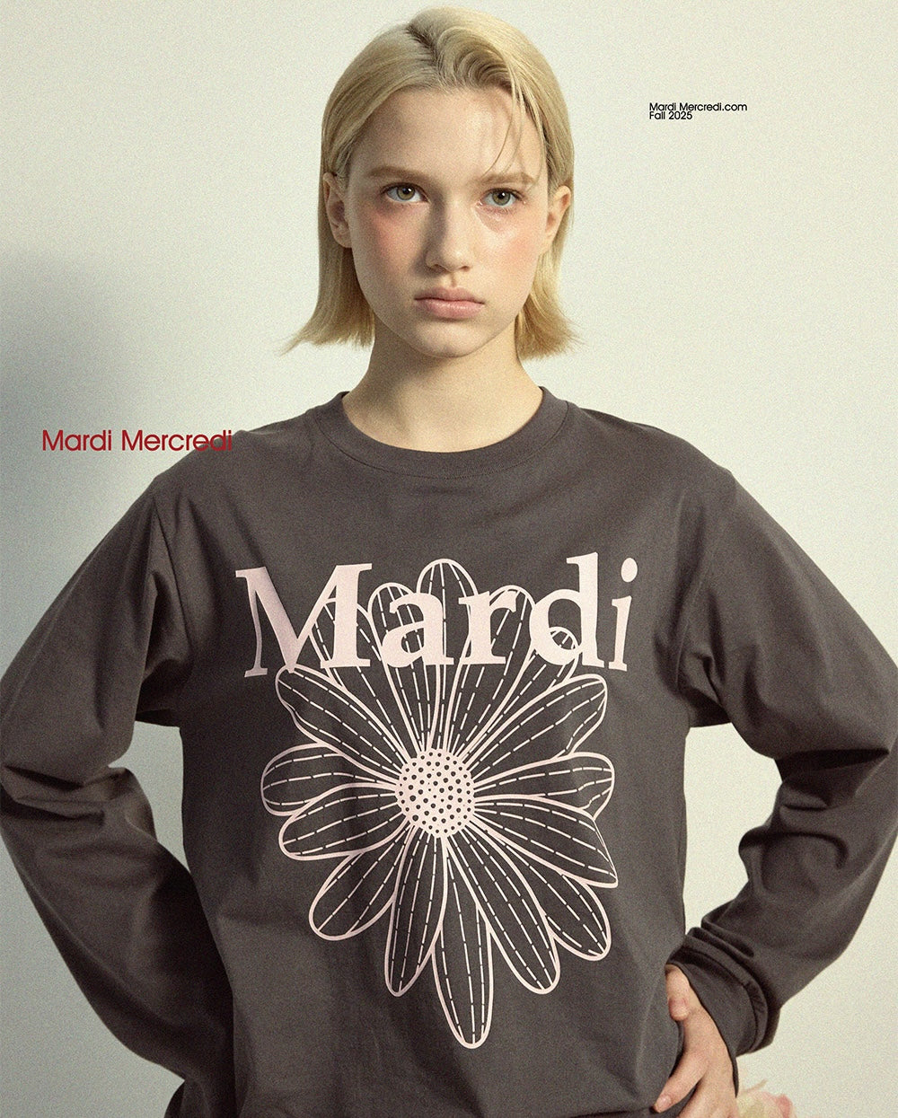 Tshirt Long Sleeve FLOWERMARDI Charcoal Pale Pink