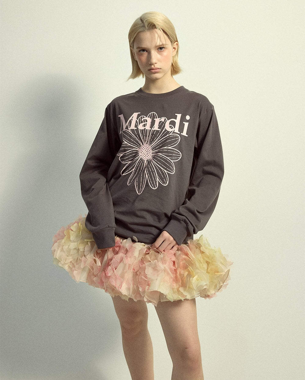 Tshirt Long Sleeve FLOWERMARDI Charcoal Pale Pink