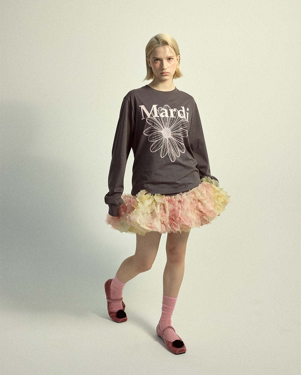 Tshirt Long Sleeve FLOWERMARDI Charcoal Pale Pink