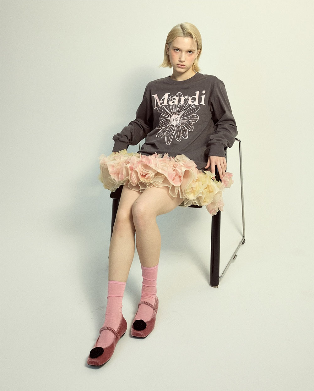 Tshirt Long Sleeve FLOWERMARDI Charcoal Pale Pink