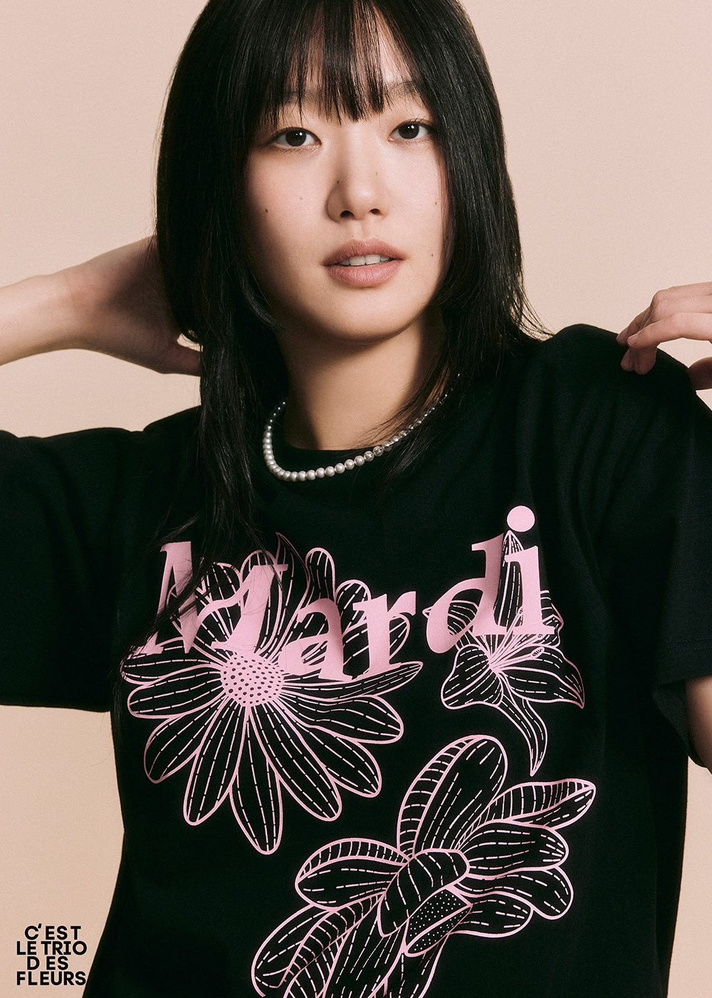 Tshirt TRIPLE FLOWER Black Pink