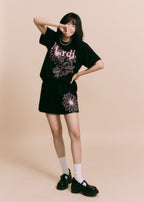 Tshirt TRIPLE FLOWER Black Pink