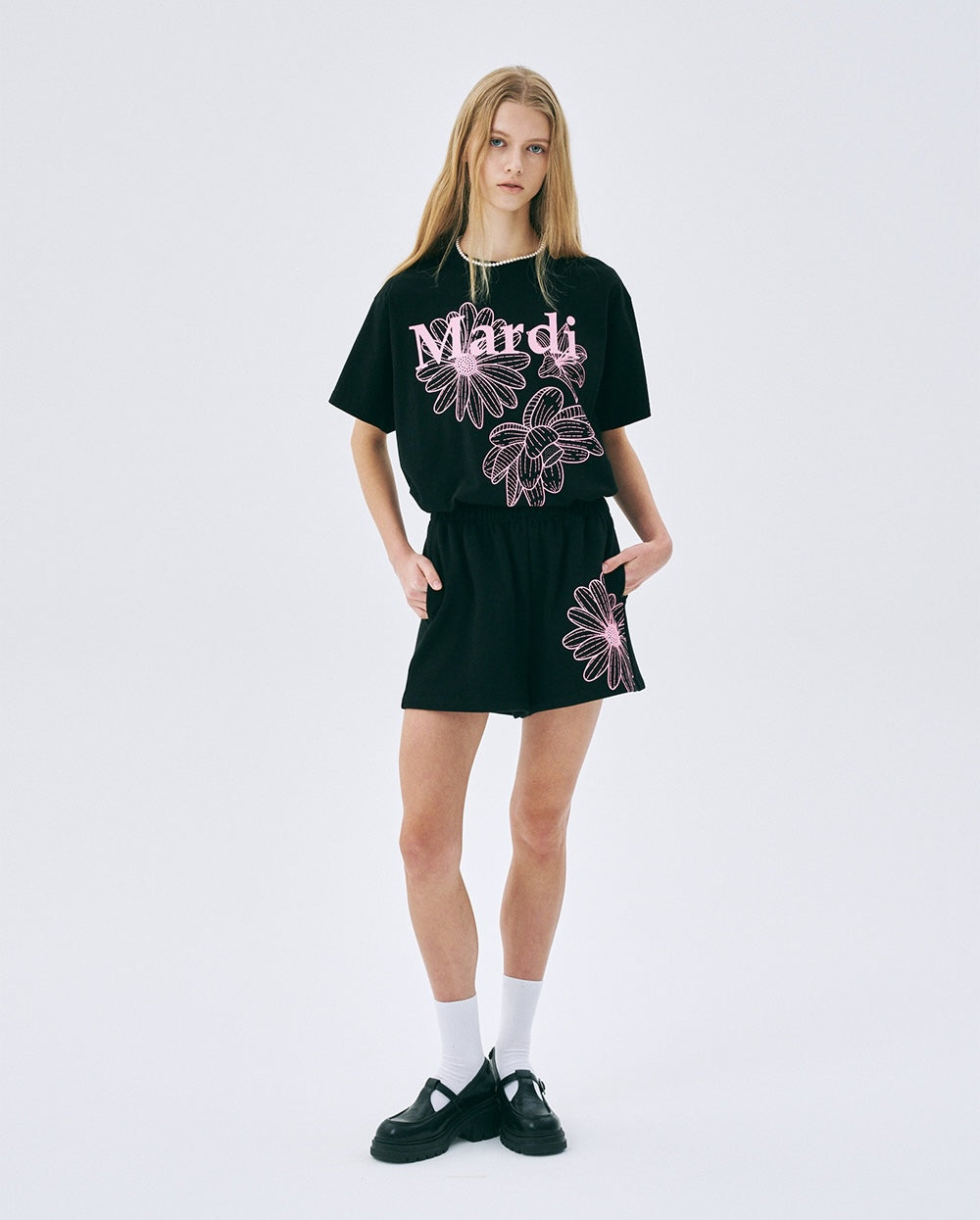 Tshirt TRIPLE FLOWER Black Pink