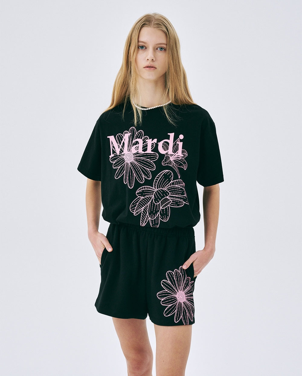 Tshirt TRIPLE FLOWER Black Pink