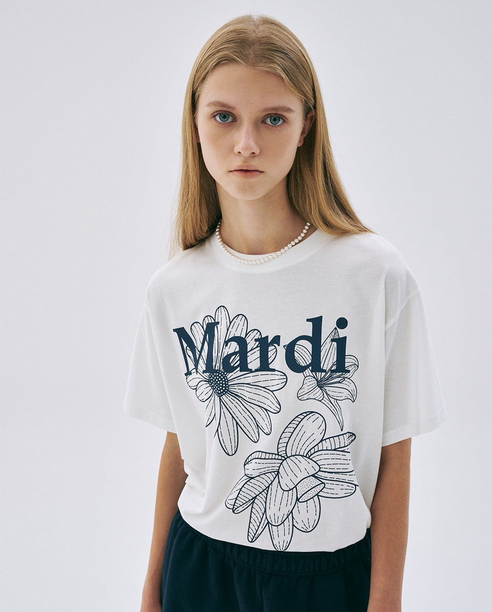 Tshirt TRIPLE FLOWER Ivory Navy