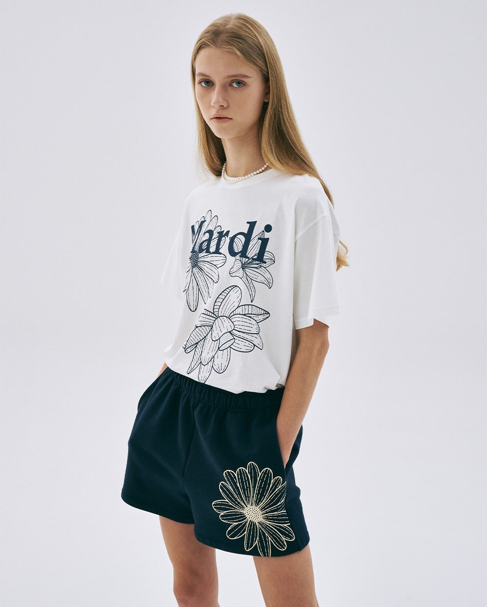 Tshirt TRIPLE FLOWER Ivory Navy