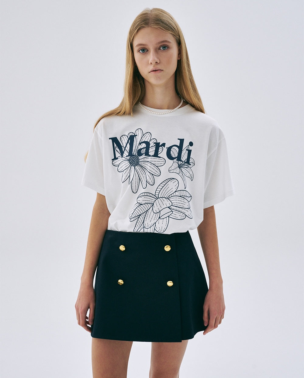 Tshirt TRIPLE FLOWER Ivory Navy