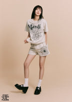 Tshirt TRIPLE FLOWER Oatmeal Black