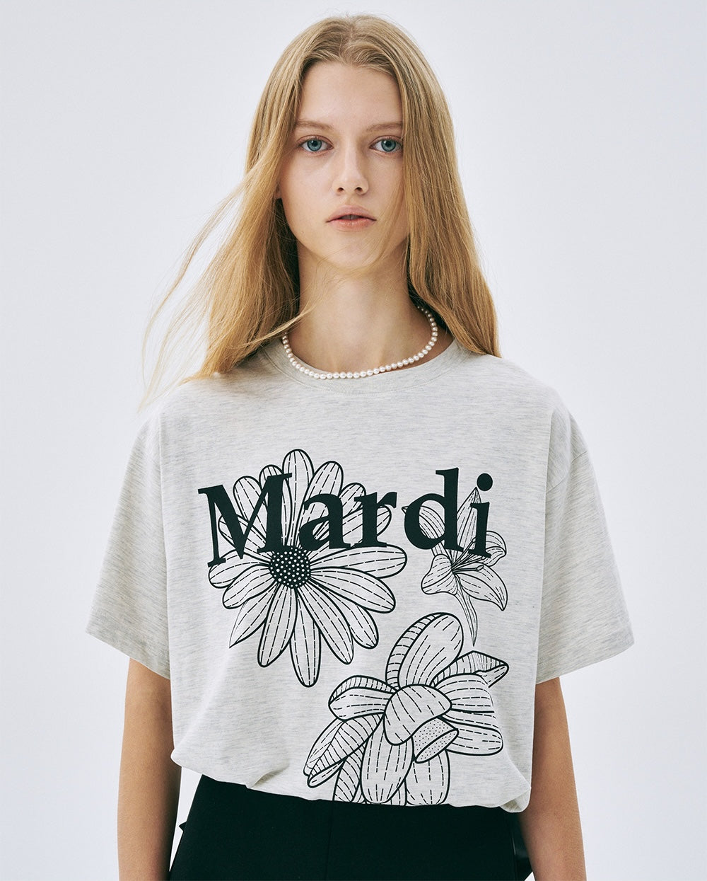 Tshirt TRIPLE FLOWER Oatmeal Black