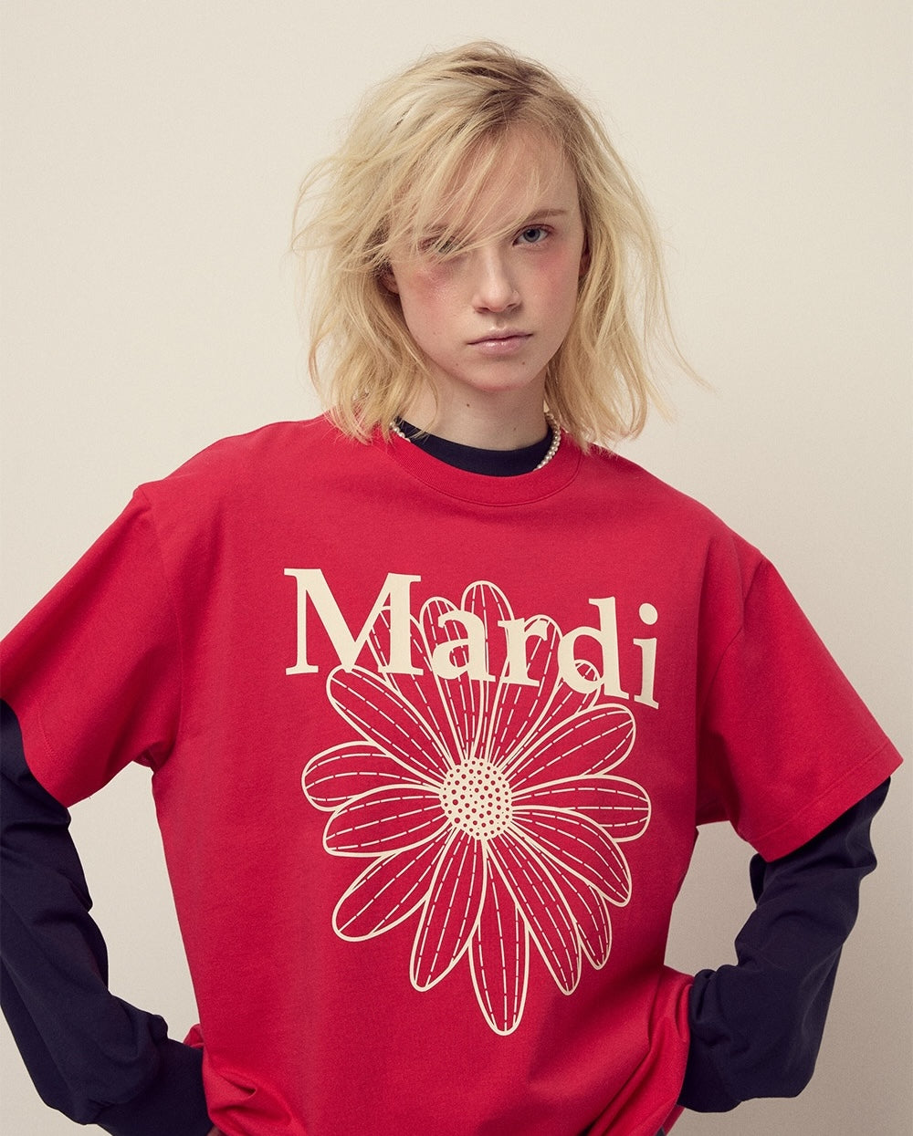 Unisex Tshirt FLOWERMARDI Red Ivory