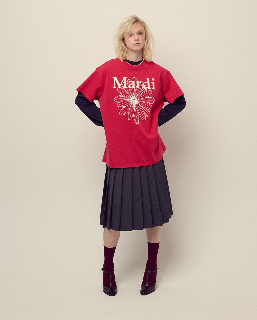 Unisex Tshirt FLOWERMARDI Red Ivory