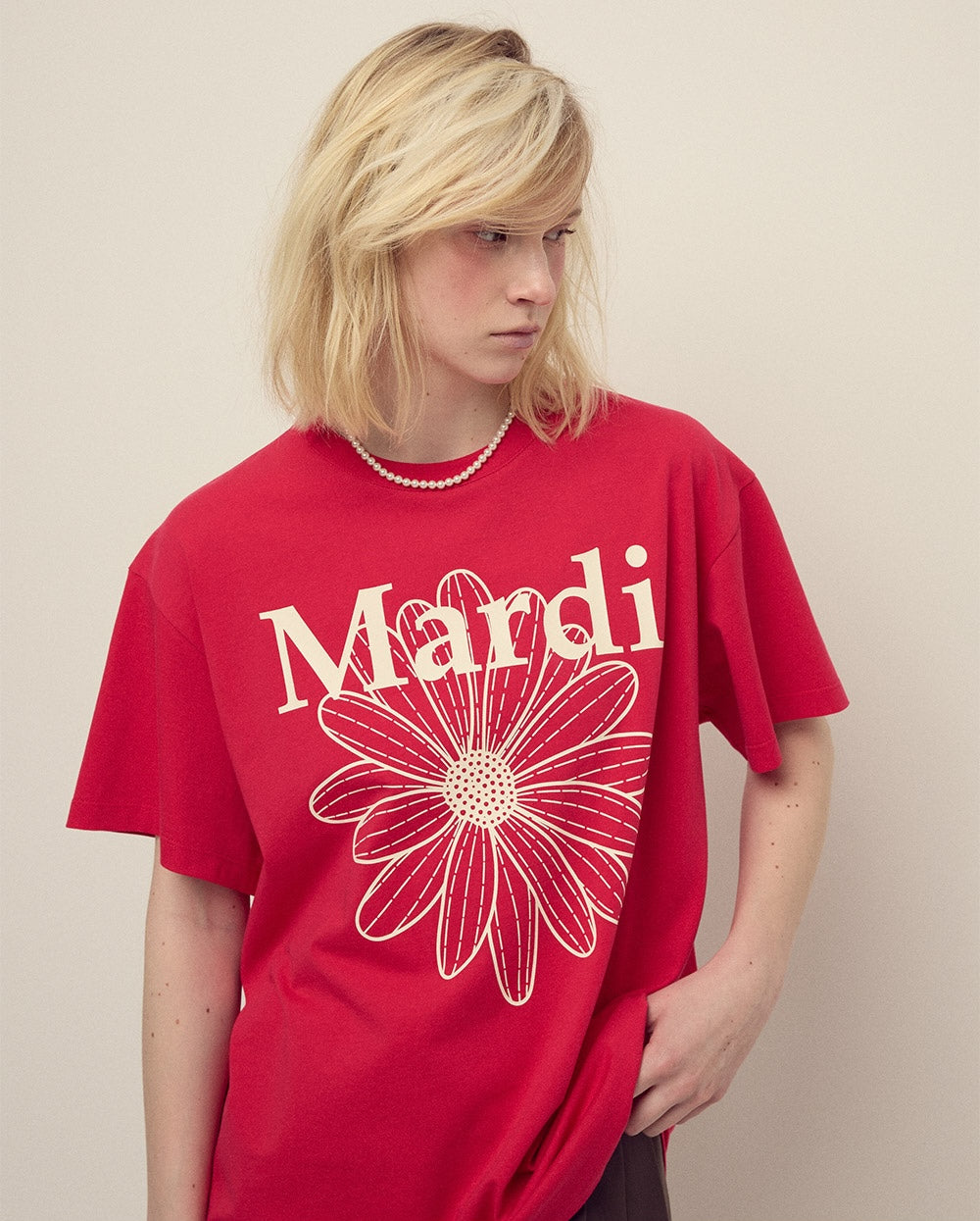 Unisex Tshirt FLOWERMARDI Red Ivory