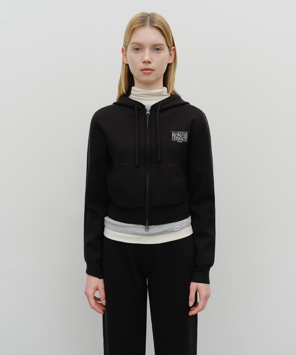 W CLASSIC LOGO CROP KNIT HOODIE ZIPUP black