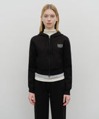 W CLASSIC LOGO CROP KNIT HOODIE ZIPUP black