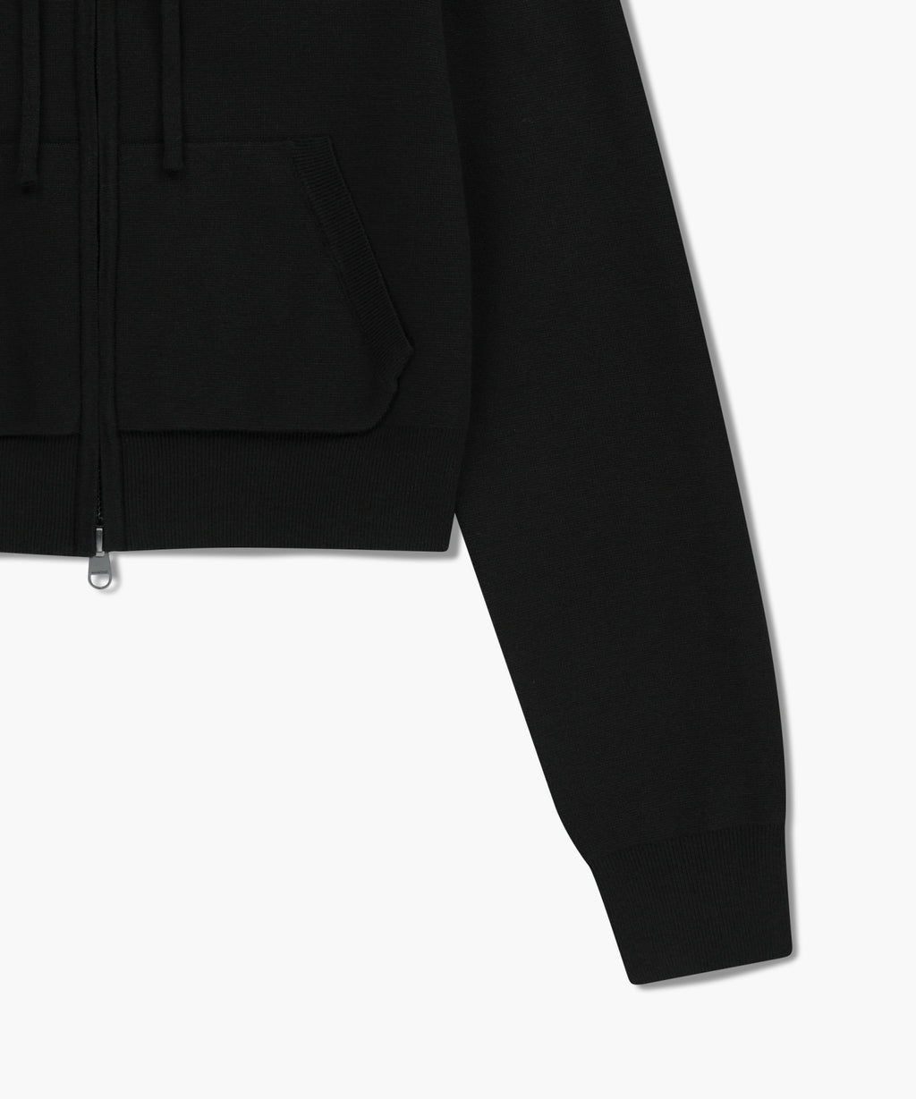 W CLASSIC LOGO CROP KNIT HOODIE ZIPUP black