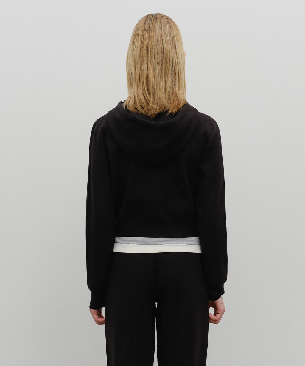 W CLASSIC LOGO CROP KNIT HOODIE ZIPUP black